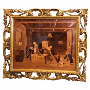 Tarsia Pittorica Scena di Interno Pannello Intarsiato XX Secolo